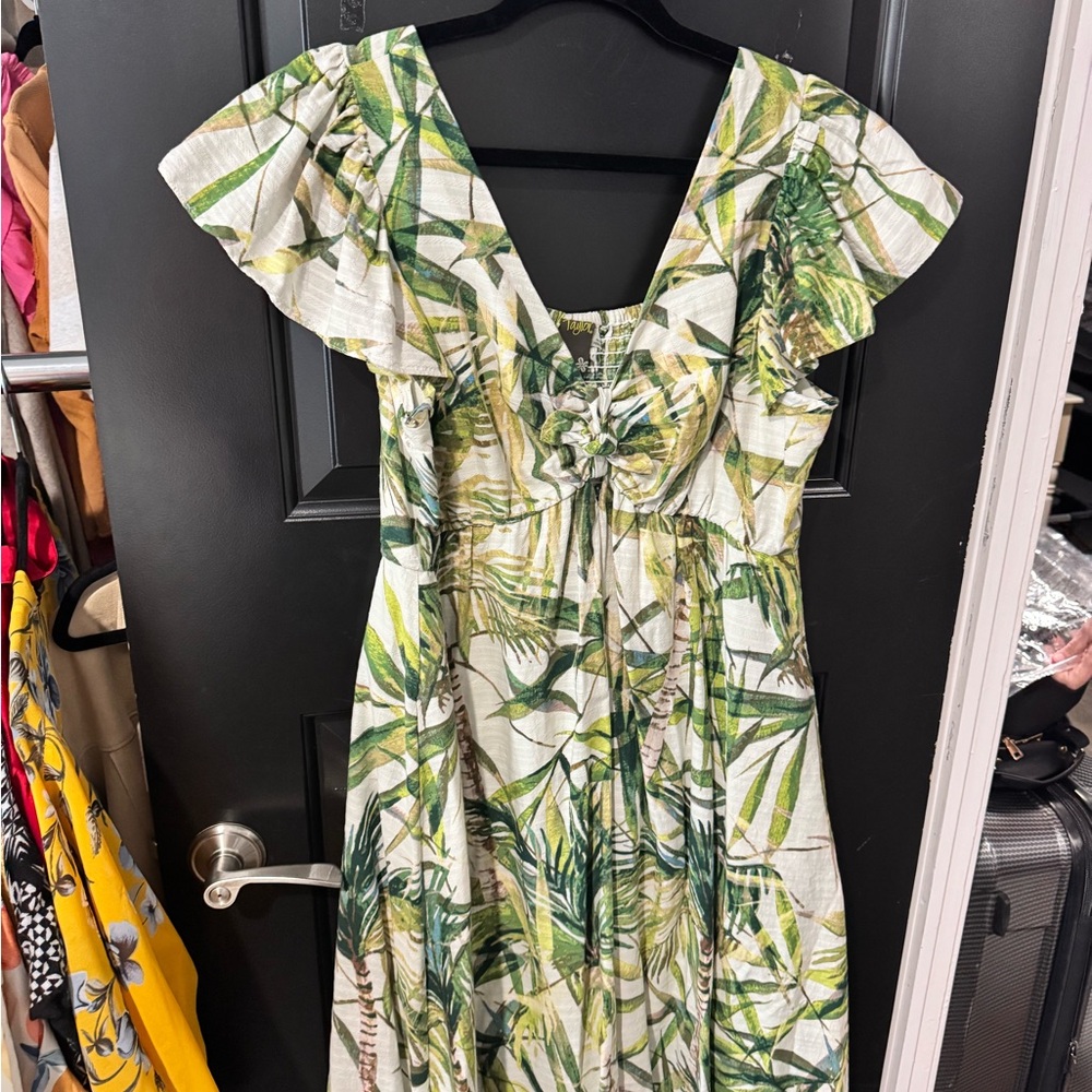 Taylor Green Leaf Print Maxi Dress